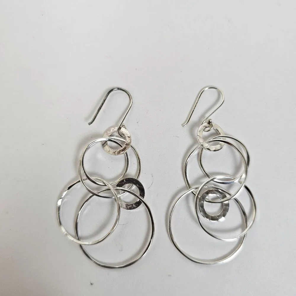 Ippolita‎ Sterling Silver Interlocking Circle Multi Ring Hammered Drop Earrings